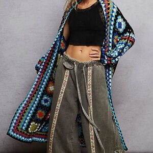 Colorful Crochet Long Cardigan